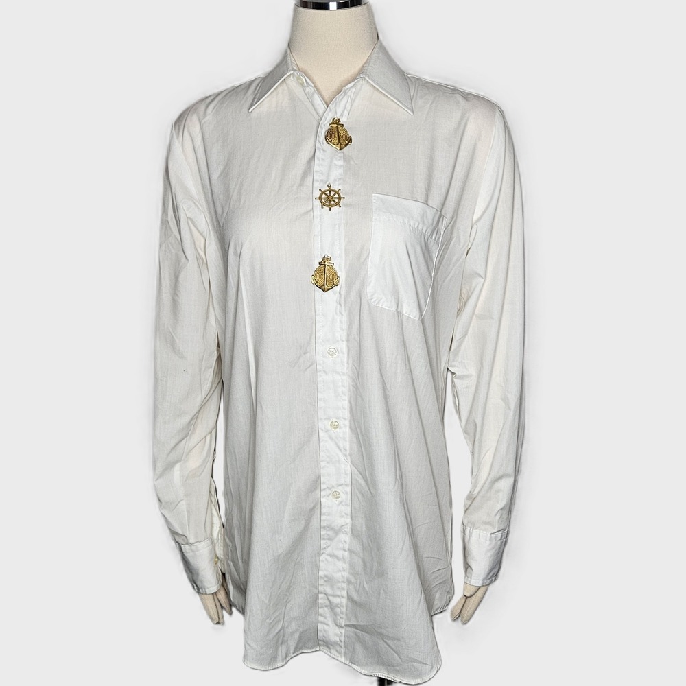 Veleno New York VTG White Nautical Charm Button Down Shirt Small Anchor Wheel